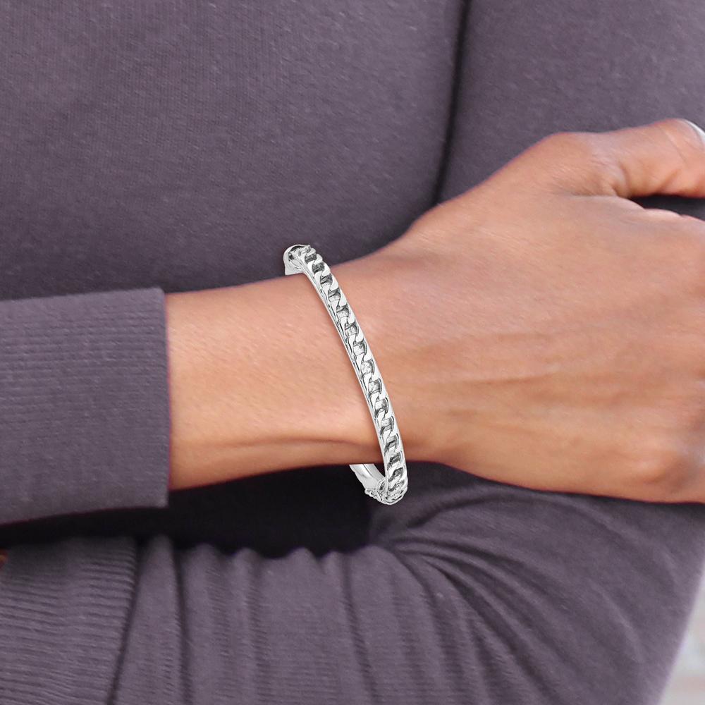 Sterling Silver Polished Rhodium-Plated Textured Link Hinged Bangle Bracelet - 5.7mm Width by Lumare Gioia