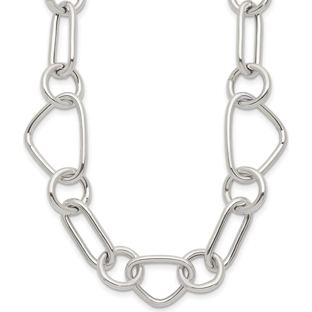 Sterling Silver Polished Triangle, Round, and Oval Link 17.5" Necklace by Lumare Gioia
