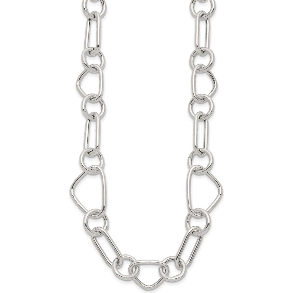 Sterling Silver Polished Triangle, Round, and Oval Link 17.5" Necklace by Lumare Gioia