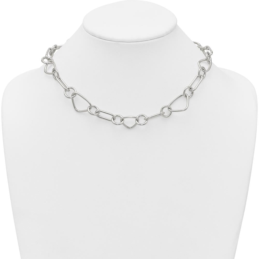 Sterling Silver Polished Triangle, Round, and Oval Link 17.5" Necklace by Lumare Gioia