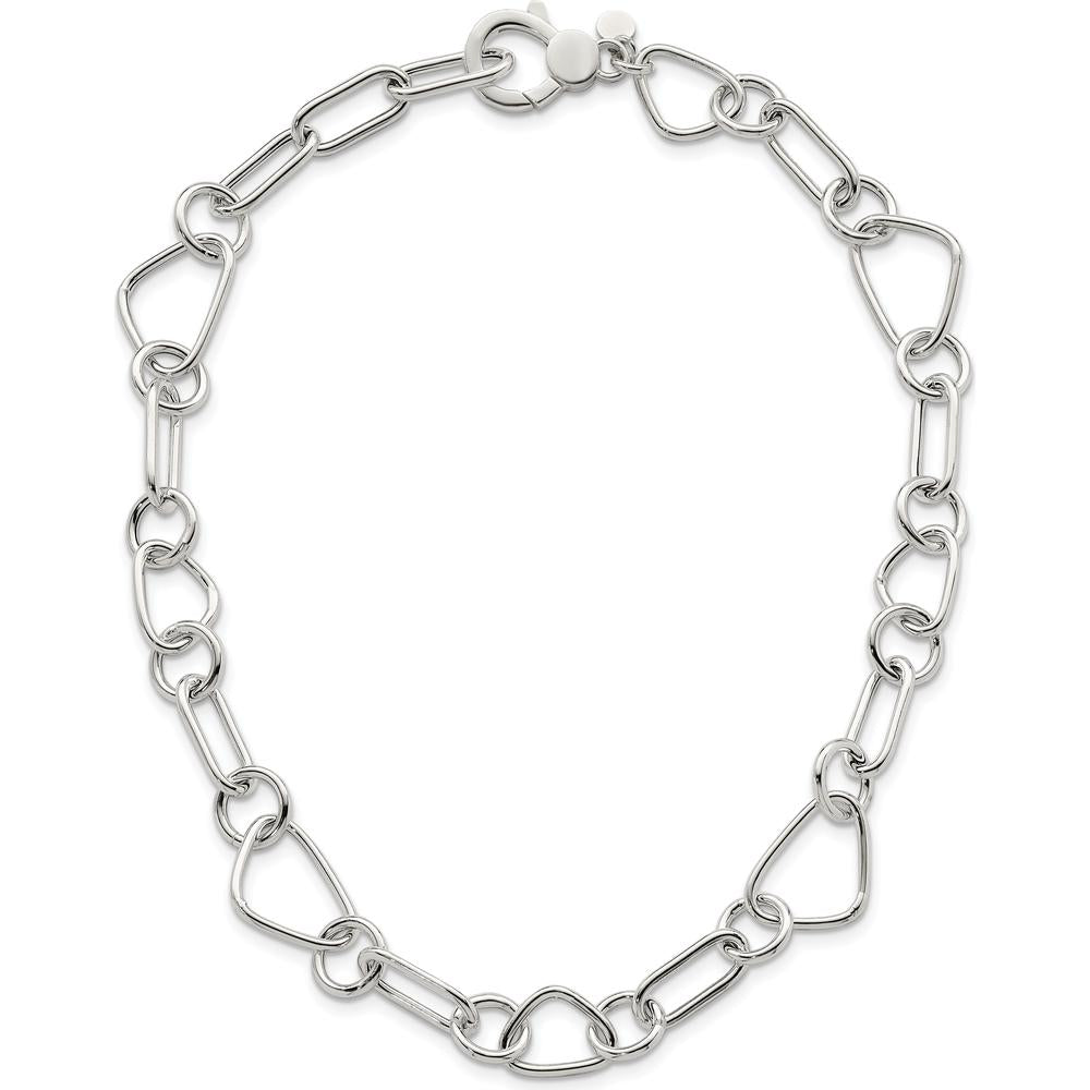 Sterling Silver Polished Triangle, Round, and Oval Link 17.5" Necklace by Lumare Gioia