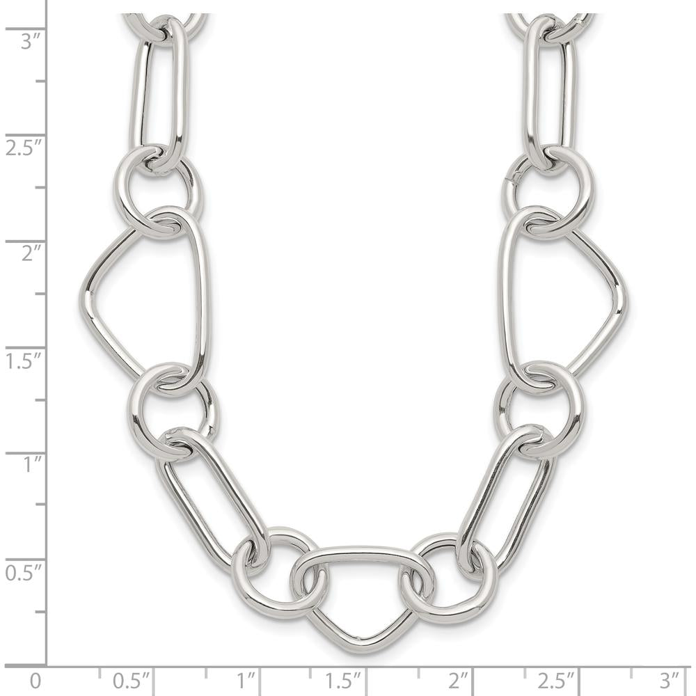Sterling Silver Polished Triangle, Round, and Oval Link 17.5" Necklace by Lumare Gioia