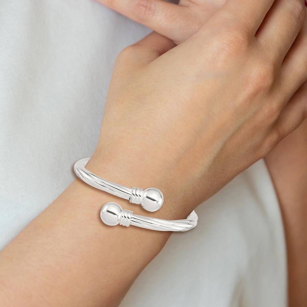 Sterling Silver Polished Twist Hinged Bangle Bracelet - 6.2mm Wide by Lumare Gioia