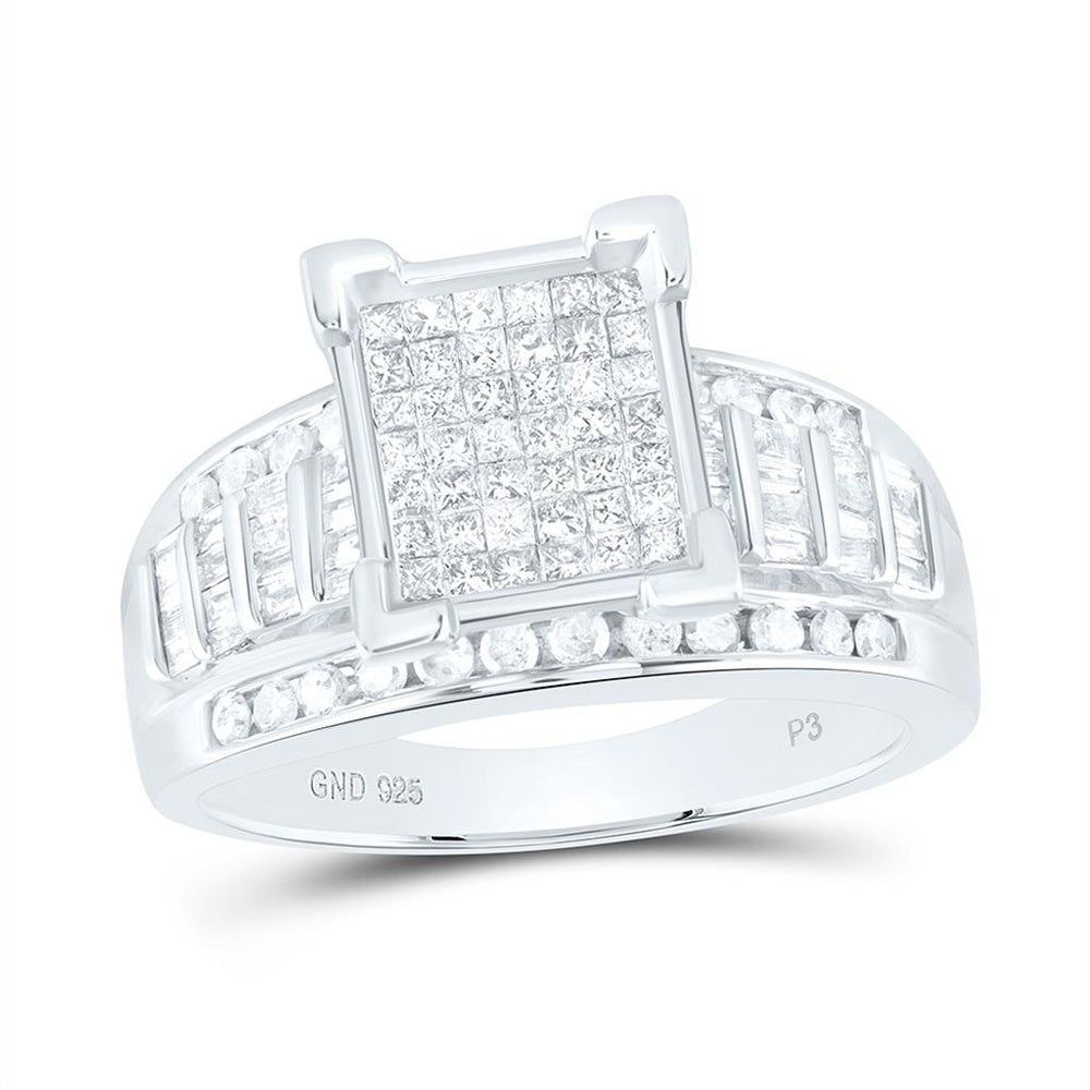 Sterling Silver Princess Diamond Bridal Ring - 1 Carat Total Diamond Weight