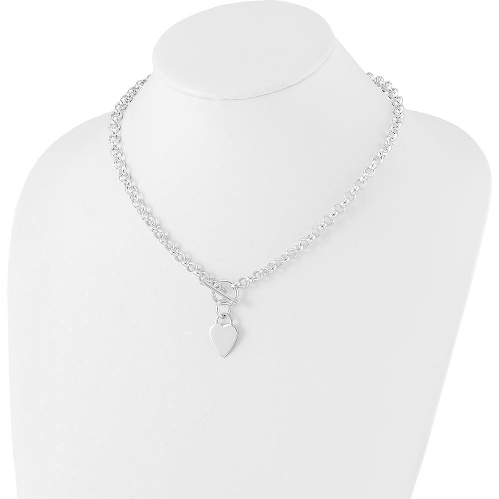 Sterling Silver RH-Plated Heart Disc on Toggle Necklace by Lumare Gioia