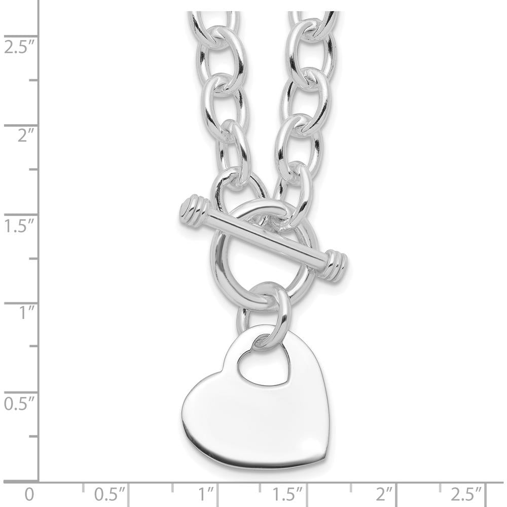 Sterling Silver RH-Plated Heart Disc Toggle Necklace with Modern Shine by Lumare Gioia