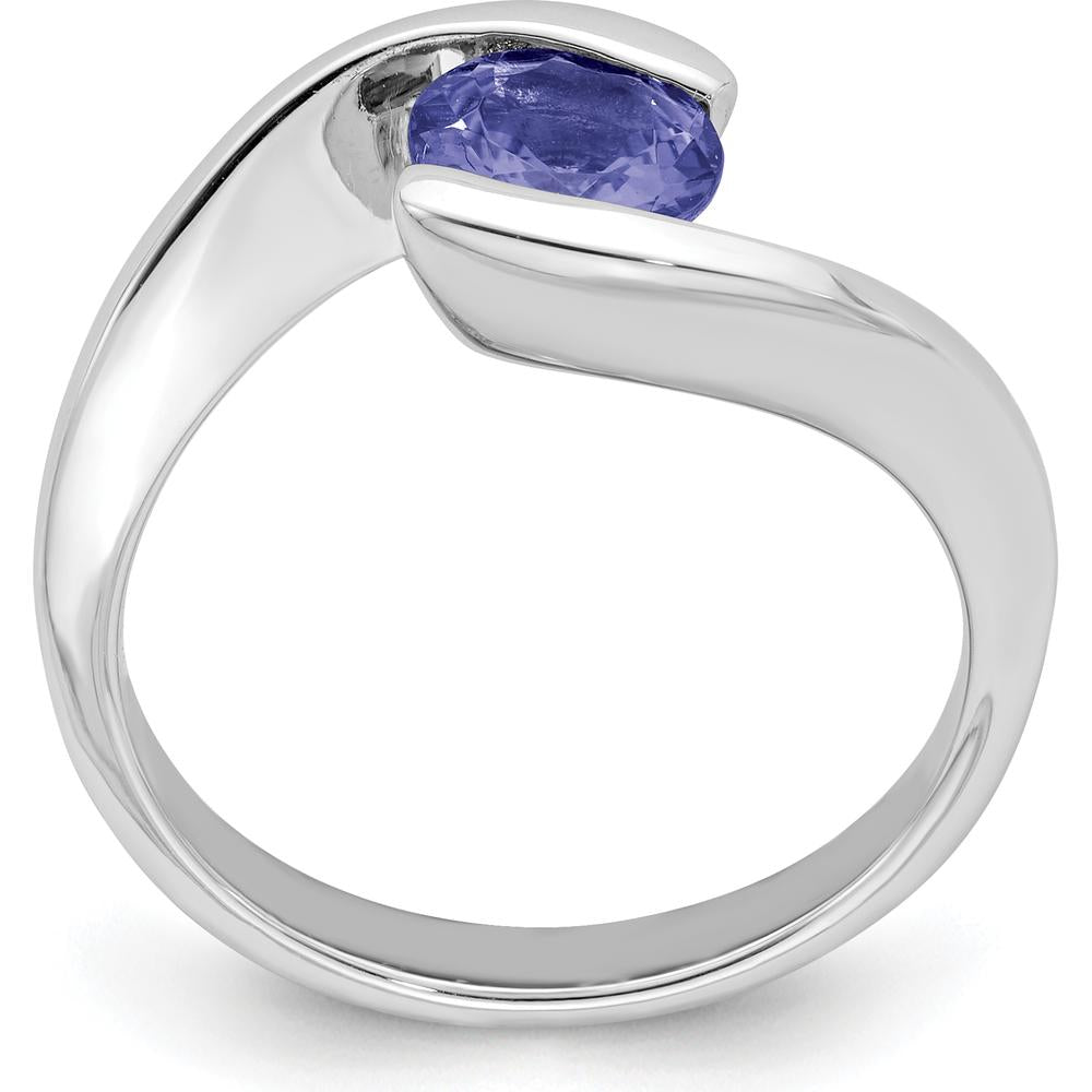 Sterling Silver Rhodium Bypass Ring with Oval Cut Natural Tanzanite - 0.89 Carat Total Weight by Lumare Gioia