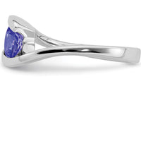 Sterling Silver Rhodium Bypass Ring with Oval Cut Natural Tanzanite - 0.89 Carat Total Weight by Lumare Gioia