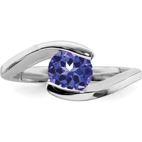Sterling Silver Rhodium Bypass Ring with Oval Cut Natural Tanzanite - 0.89 Carat Total Weight by Lumare Gioia
