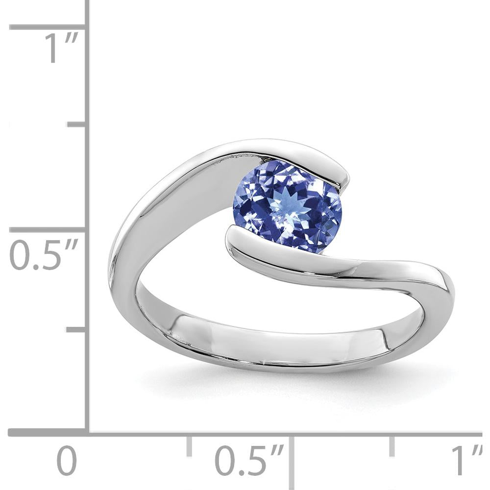 Sterling Silver Rhodium Bypass Ring with Round and Oval Tanzanite - 0.89 Carat Total Tanzanite Weight by Lumare Gioia
