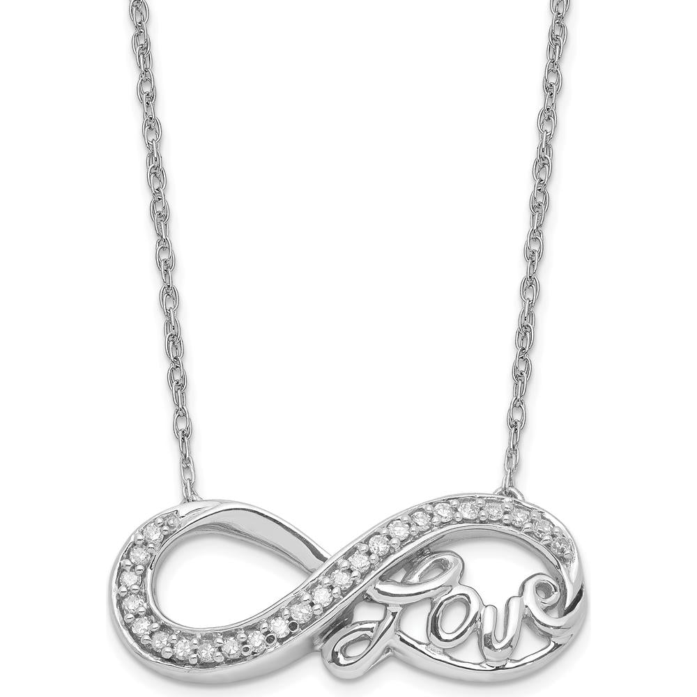 Sterling Silver Rhodium Infinity Pendant Necklace with Round Diamonds - 0.02 Carat Total Diamond Weight by Oro Pregiato