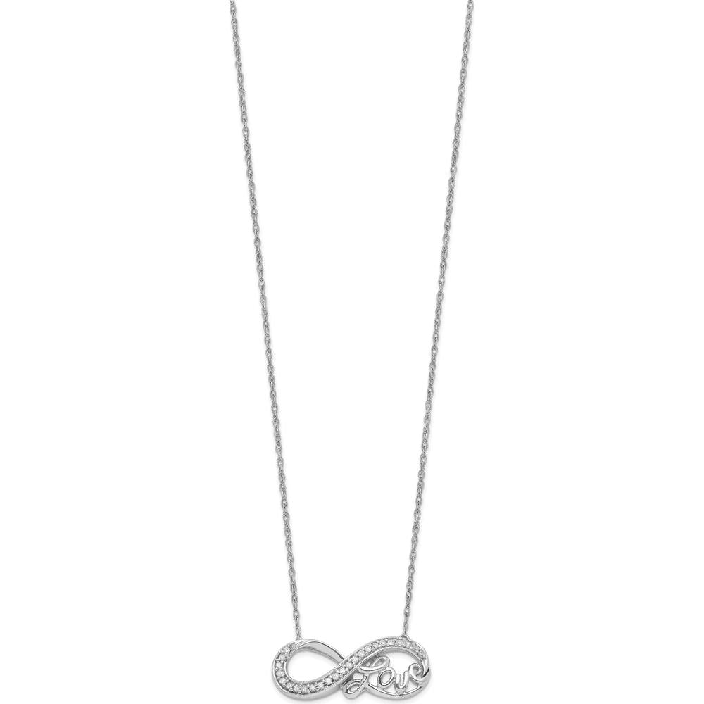 Sterling Silver Rhodium Infinity Pendant Necklace with Round Diamonds - 0.02 Carat Total Diamond Weight by Oro Pregiato