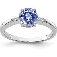Sterling Silver Rhodium Plated 1.15 Carat Round Tanzanite and Diamond Ring - 0.04 Carat Total Diamond Weight by Lumare Gioia