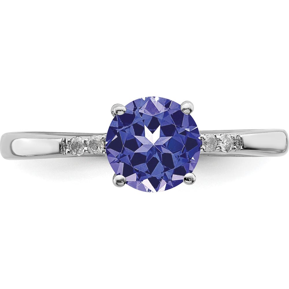 Sterling Silver Rhodium Plated 1.15 Carat Round Tanzanite and Diamond Ring - 0.04 Carat Total Diamond Weight by Lumare Gioia