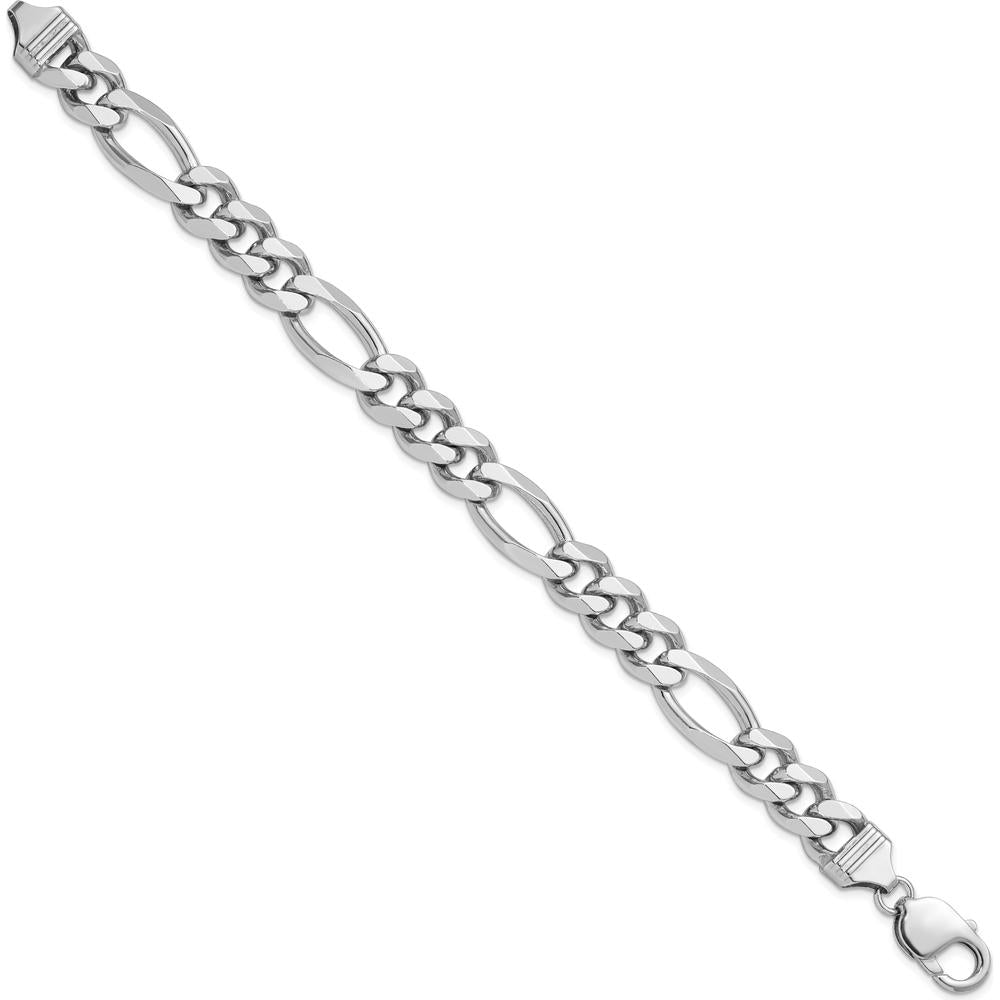 Sterling Silver Rhodium-Plated 10.2mm Figaro Chain Bracelet - 9 inches in Length by Lumare Gioia