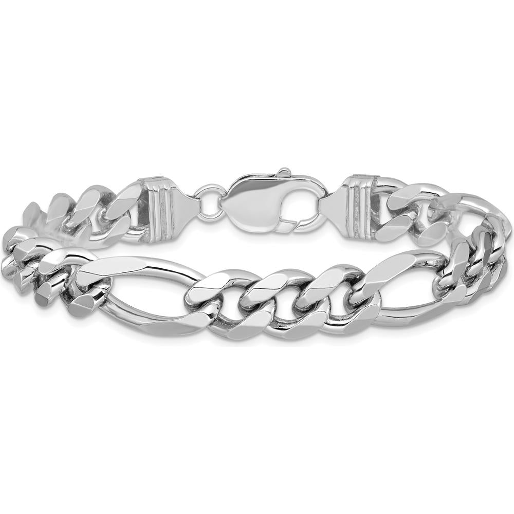 Sterling Silver Rhodium-Plated 10.2mm Figaro Chain Bracelet - 9 inches in Length by Lumare Gioia