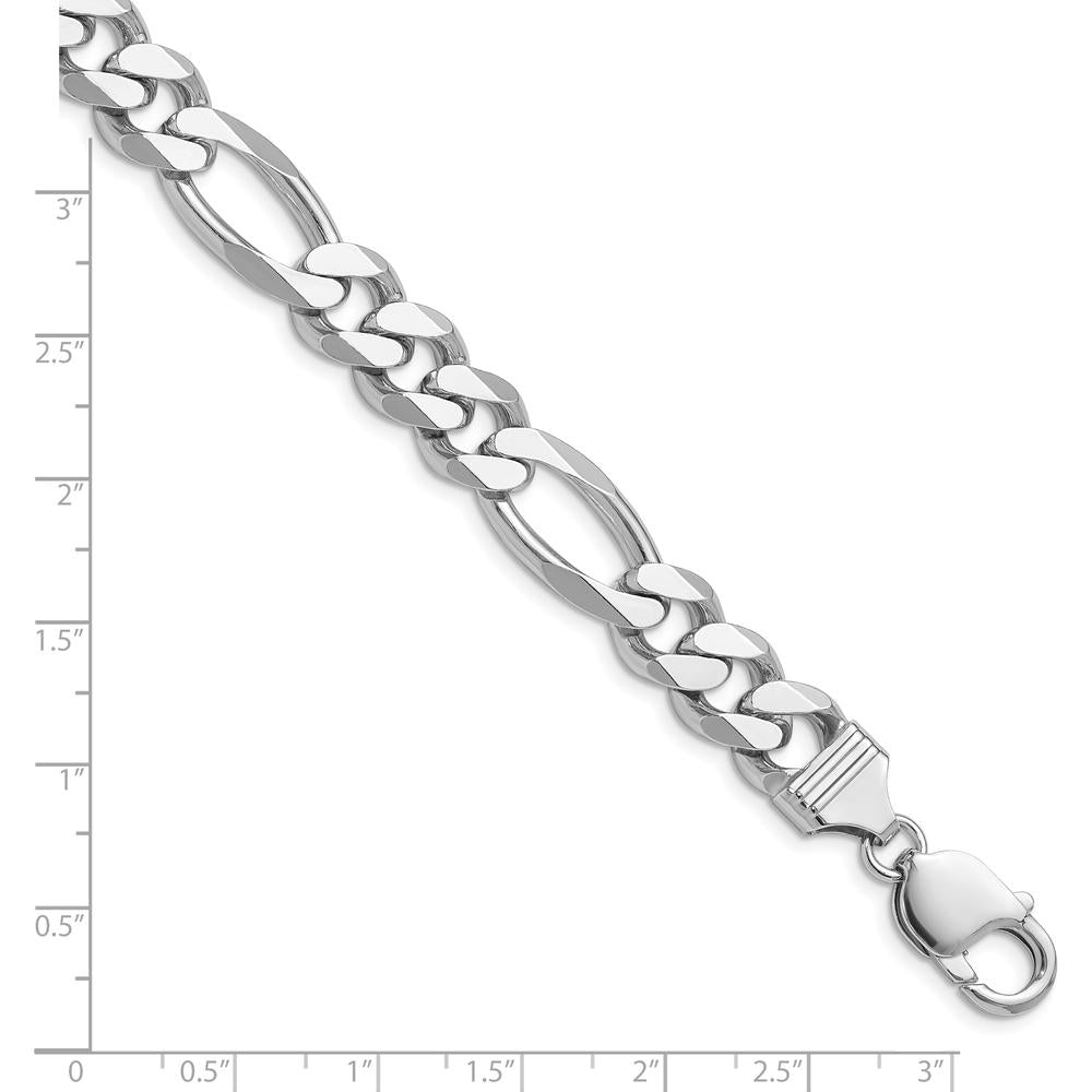 Sterling Silver Rhodium-Plated 10.2mm Figaro Chain Bracelet with Lobster Clasp - 8 Inch by Lumare Gioia