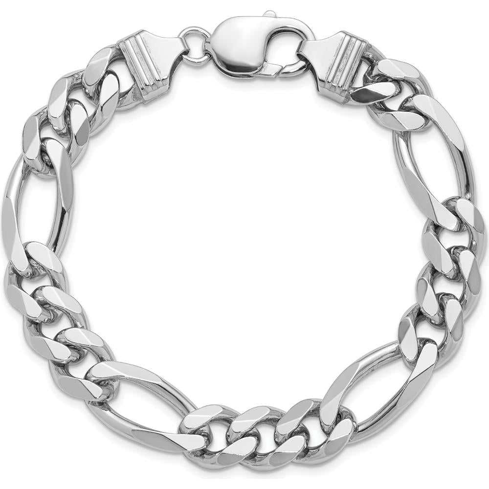 Sterling Silver Rhodium-Plated 10.2mm Figaro Chain Bracelet with Lobster Clasp - 8 Inch by Lumare Gioia