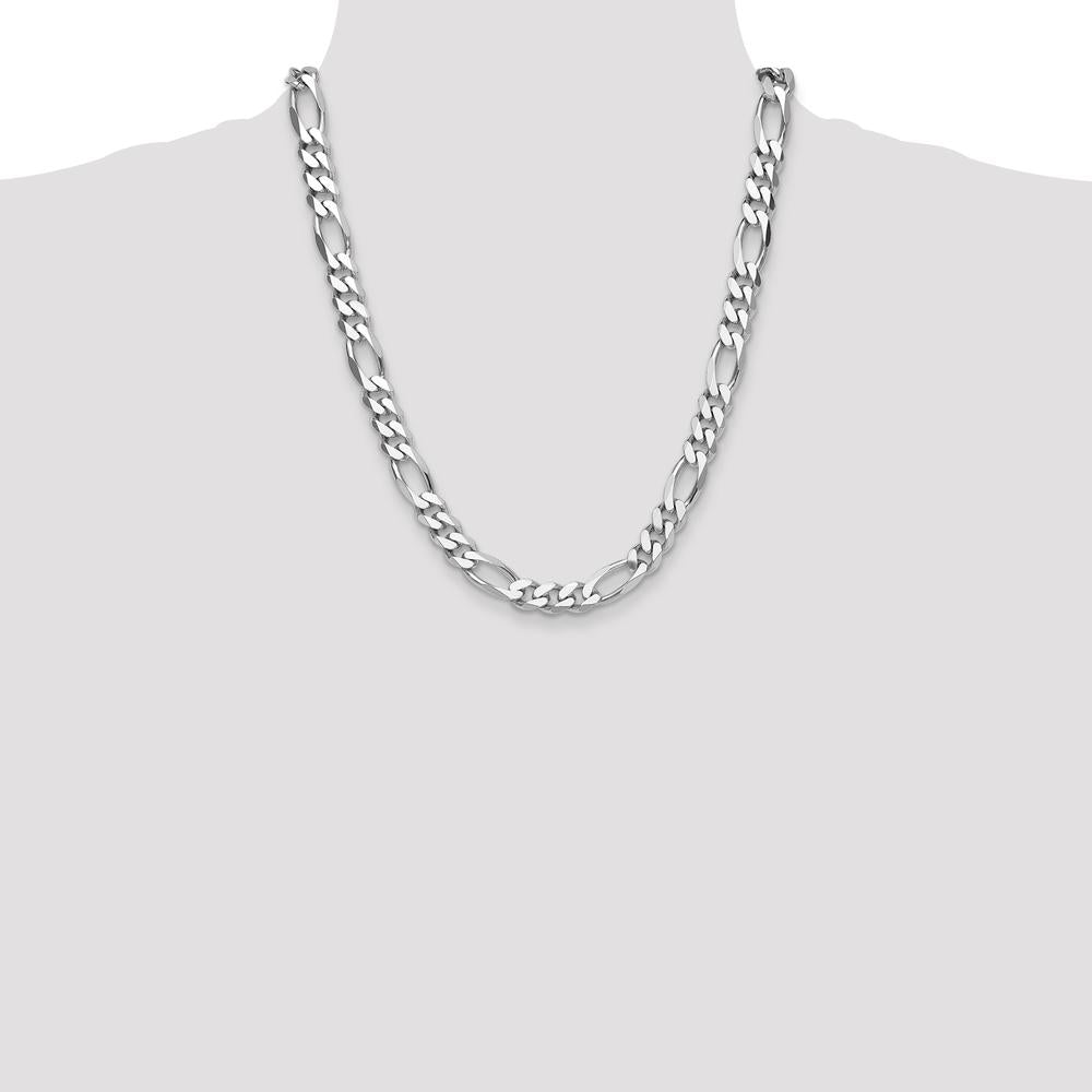 Sterling Silver Rhodium-Plated 10.2mm Figaro Chain Necklace - 22 Inches in Length by Lumare Gioia