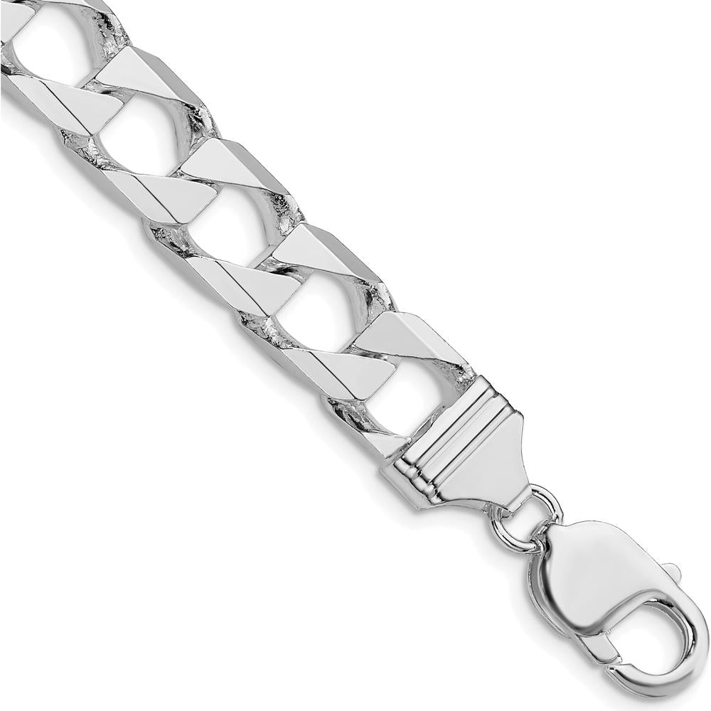 Sterling Silver Rhodium-Plated 10.3mm Diamond-Cut Square Curb Bracelet - 8 Inch by Lumare Gioia