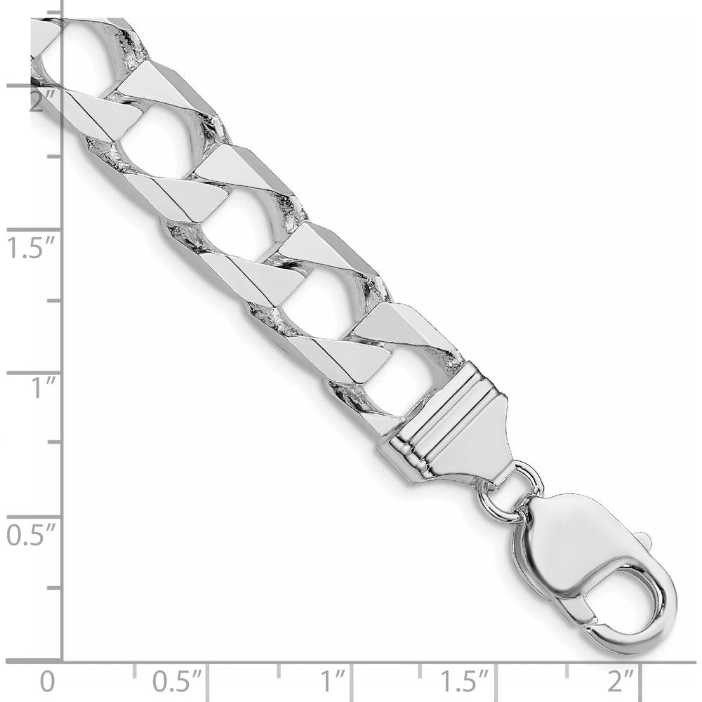 Sterling Silver Rhodium-Plated 10.3mm Diamond-Cut Square Curb Bracelet - 8 Inch by Lumare Gioia