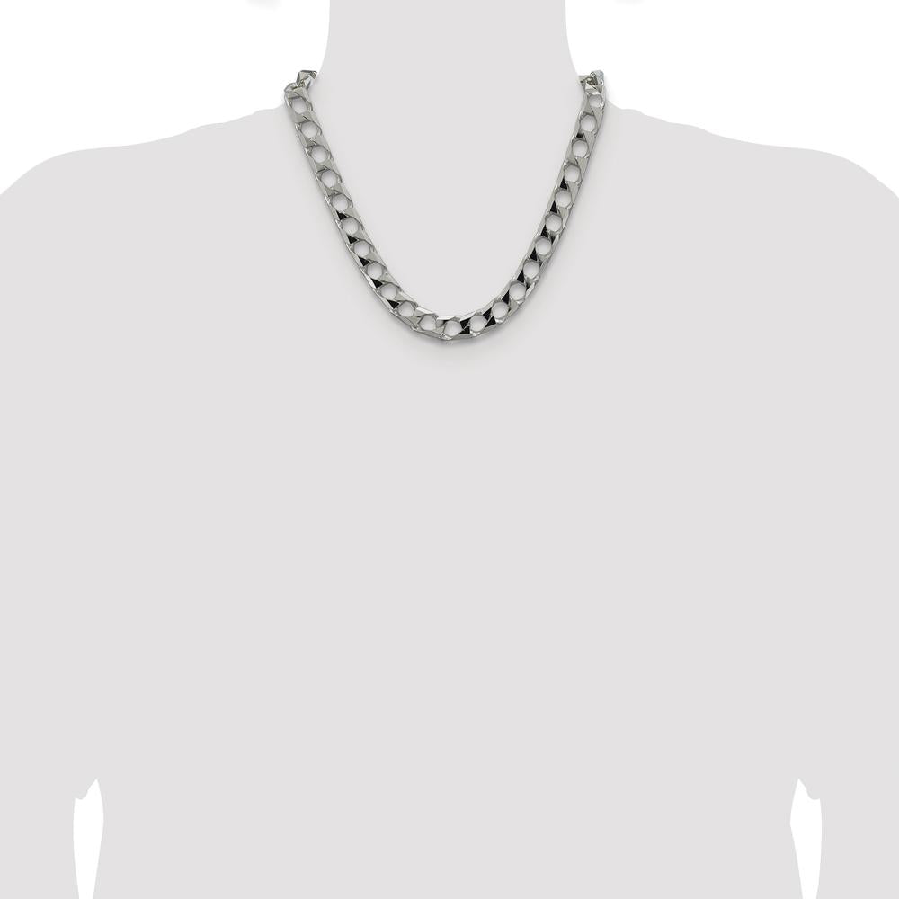 Sterling Silver Rhodium-Plated 10.3mm Diamond-Cut Square Curb Chain Necklace - 20 Inches by Lumare Gioia