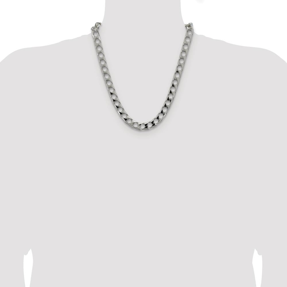Sterling Silver Rhodium-Plated 10.3mm Diamond-Cut Square Curb Chain Necklace - 22 Inches by Lumare Gioia