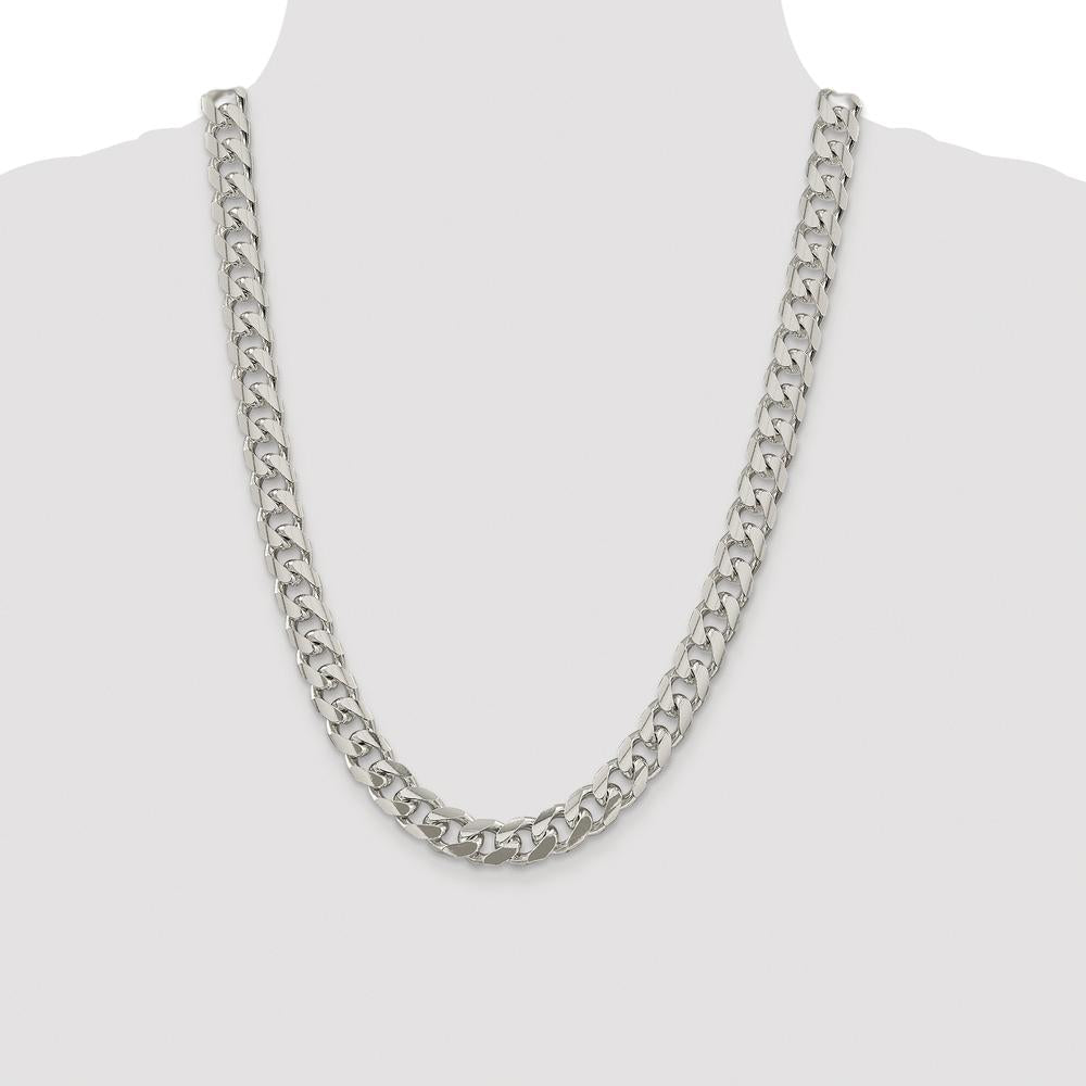 Sterling Silver Rhodium-Plated 10.5mm Diamond-Cut Curb Chain Necklace - 24 inches by Lumare Gioia