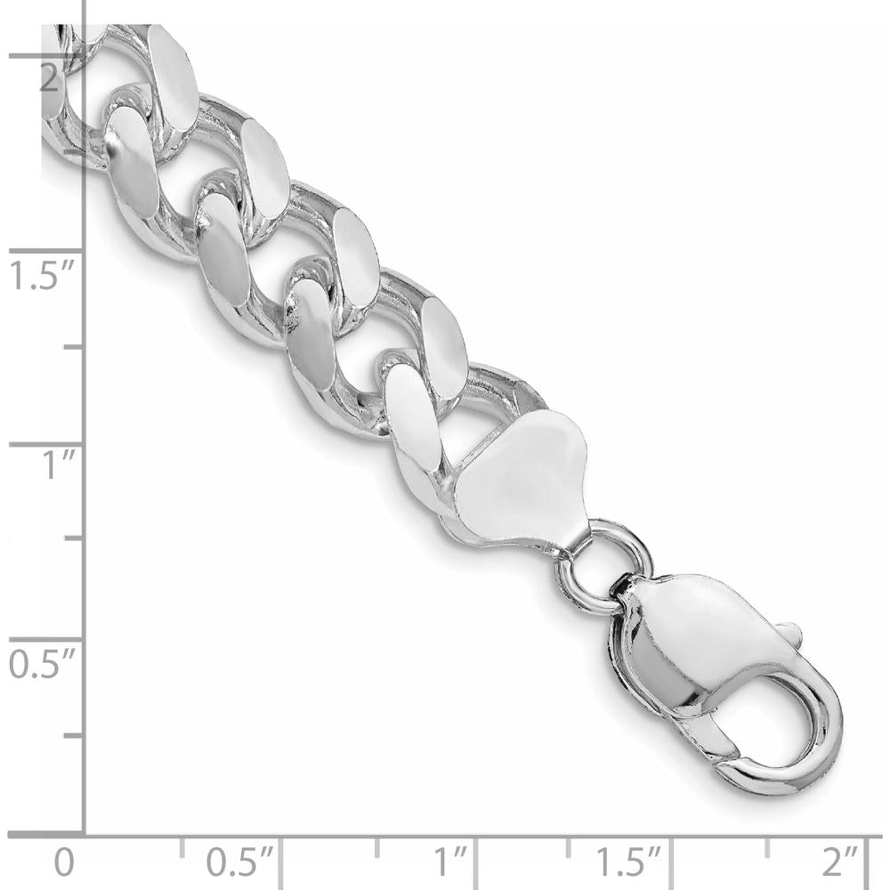 Sterling Silver Rhodium-Plated 10.5mm Domed Curb Chain Bracelet with Diamond-Cut Texture - 8 Inch Length by Lumare Gioia