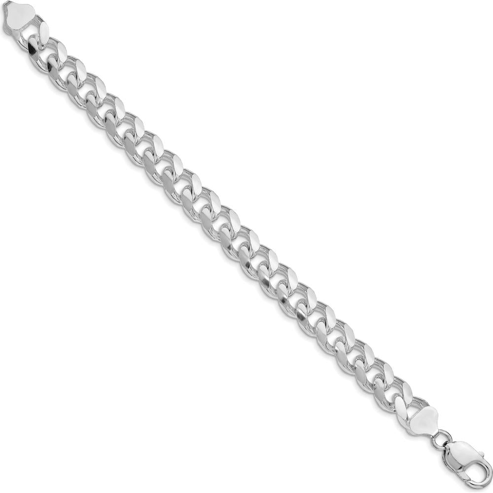 Sterling Silver Rhodium-Plated 10.5mm Domed Diamond-Cut Curb Anklet - 9 Inches by Lumare Gioia