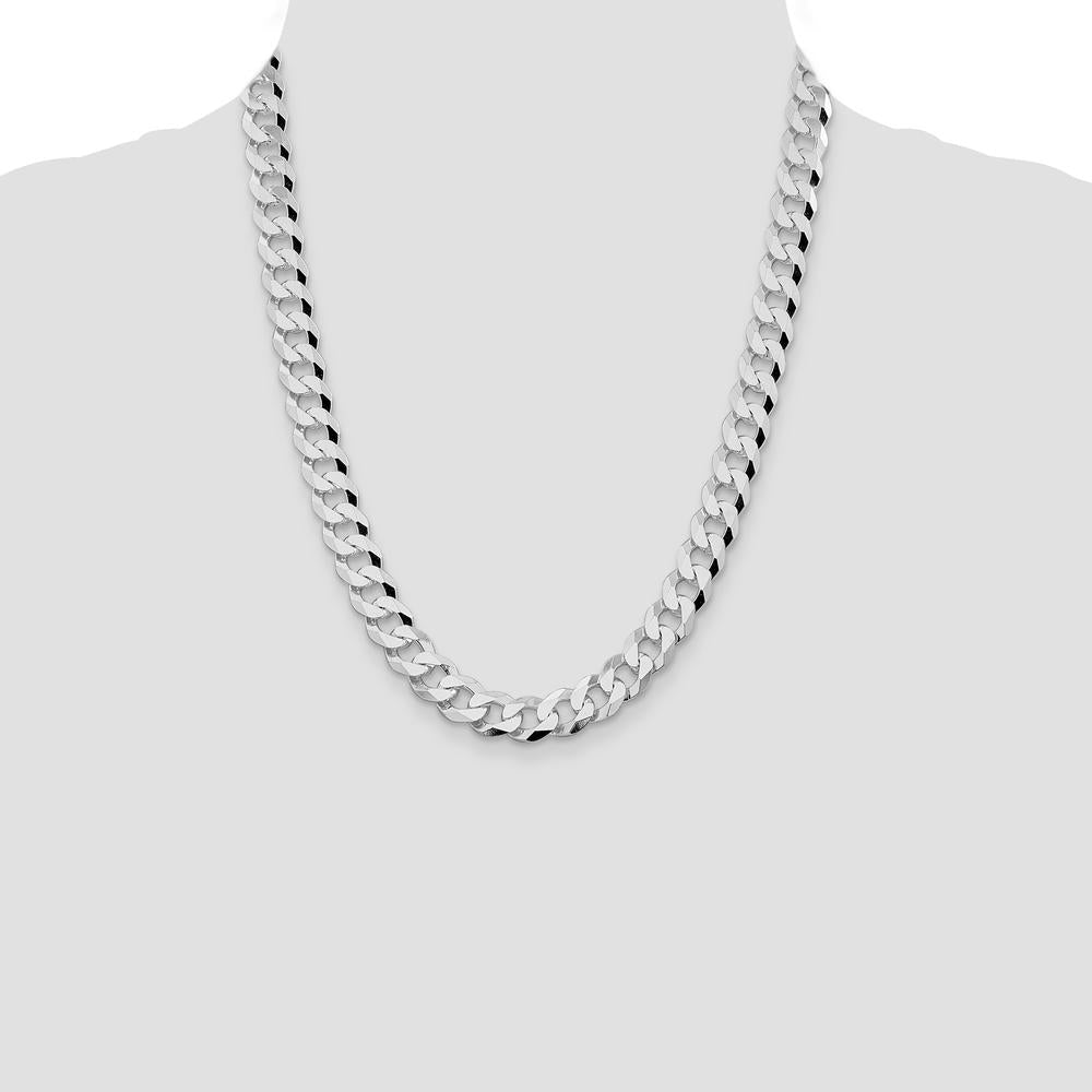 Sterling Silver Rhodium-Plated 10.6mm Beveled Curb Chain - 22 Inches by Lumare Gioia