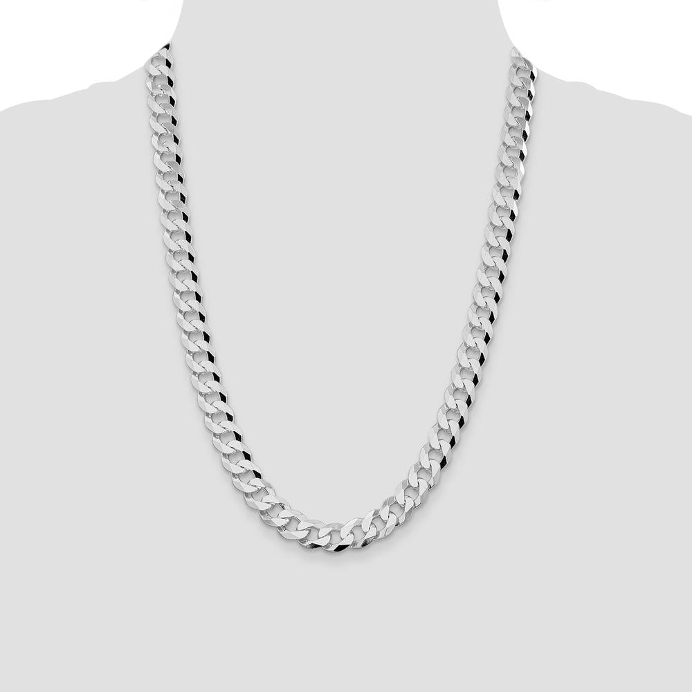 Sterling Silver Rhodium-Plated 10.6mm Beveled Curb Chain - 24 Inch by Lumare Gioia
