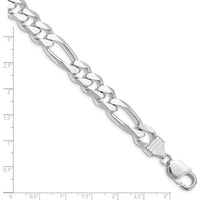 Sterling Silver Rhodium-Plated 10.75mm Figaro Chain Anklet - 9 Inches by Lumare Gioia