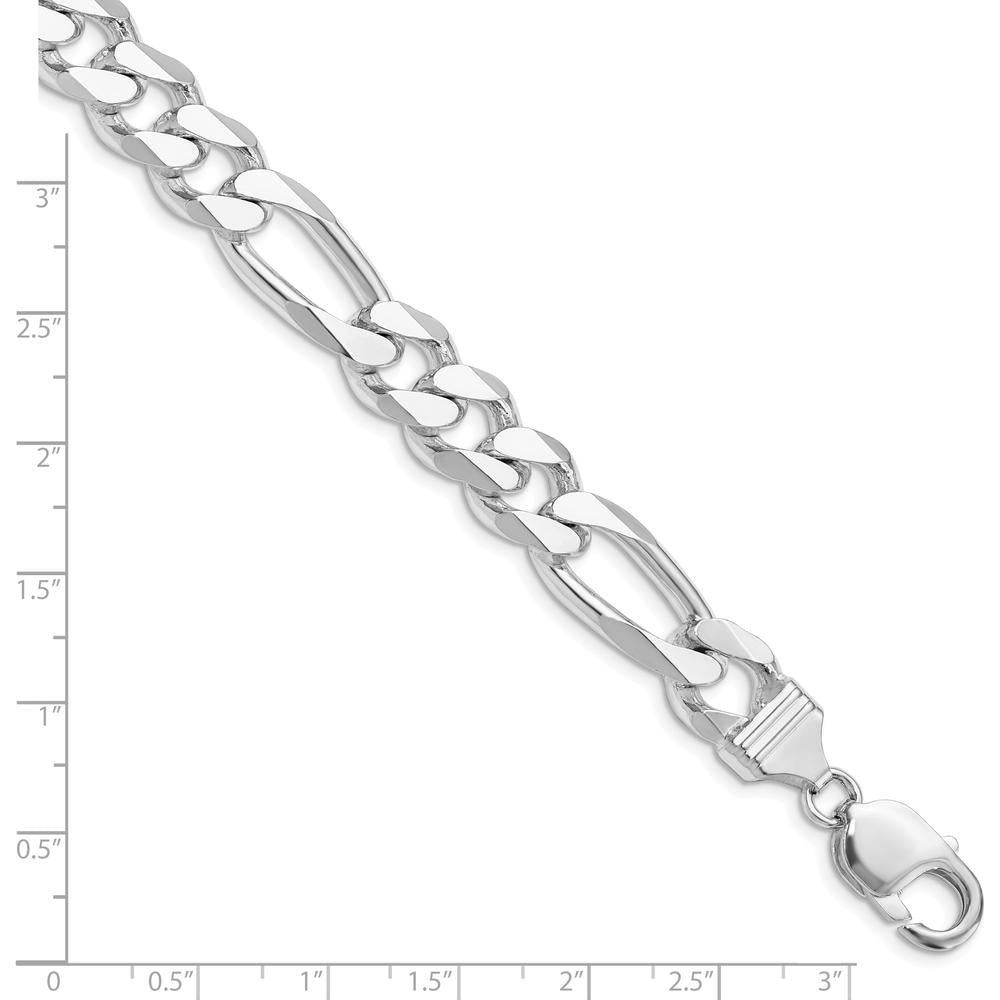 Sterling Silver Rhodium-Plated 10.75mm Figaro Chain Anklet - 9 Inches by Lumare Gioia