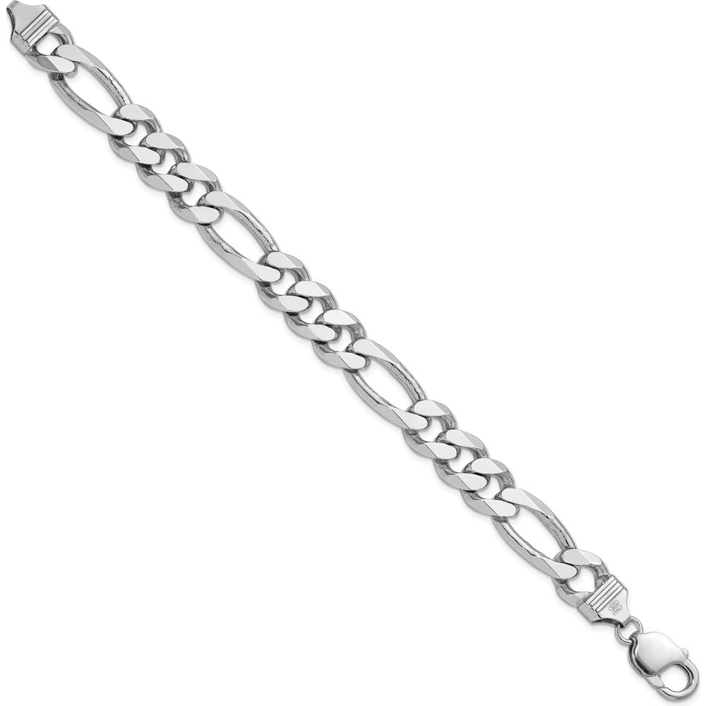 Sterling Silver Rhodium-Plated 10.75mm Figaro Chain Bracelet - 8 inch by Lumare Gioia
