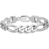 Sterling Silver Rhodium-Plated 10.75mm Figaro Chain Bracelet - 8 inch by Lumare Gioia