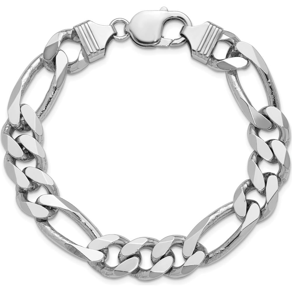 Sterling Silver Rhodium-Plated 10.75mm Figaro Chain Bracelet - 8 inch by Lumare Gioia
