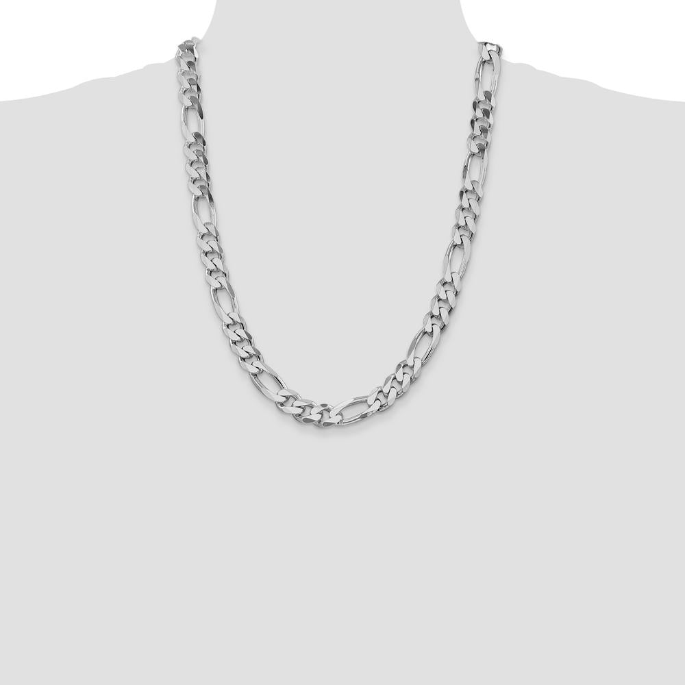 Sterling Silver Rhodium-Plated 10.75mm Figaro Chain Necklace - 24 inches by Lumare Gioia