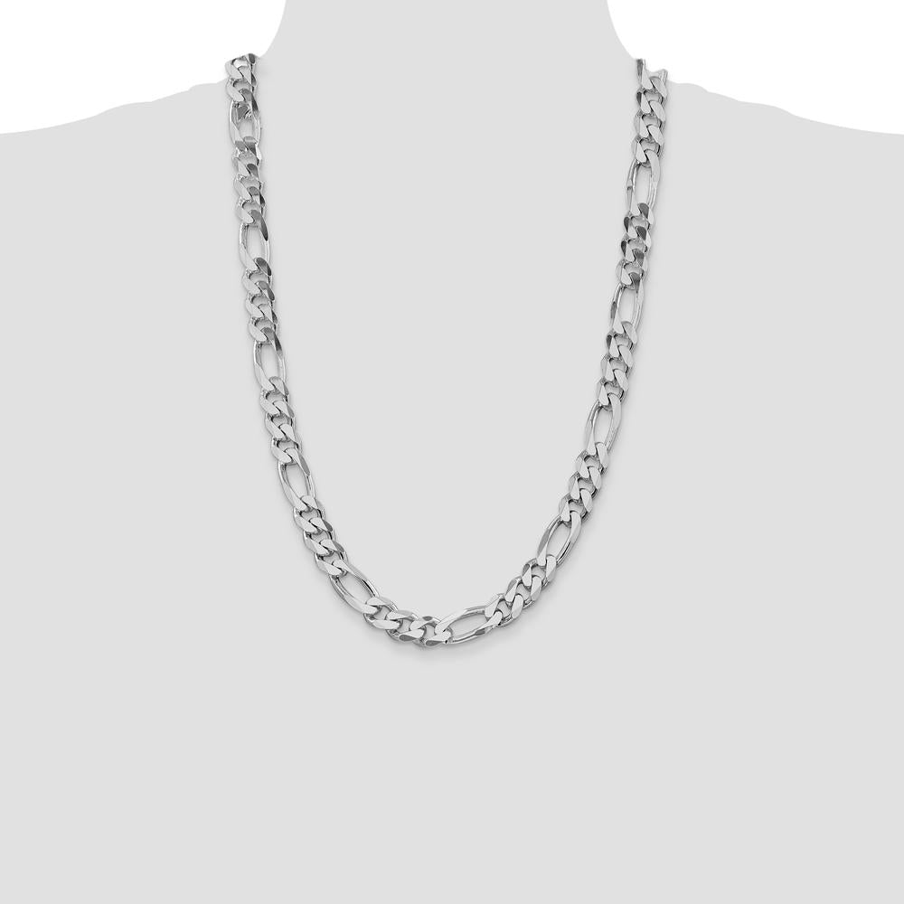 Sterling Silver Rhodium-Plated 10.75mm Figaro Chain Necklace - 26 inches in Length by Lumare Gioia