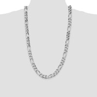 Sterling Silver Rhodium-Plated 10.75mm Figaro Chain Necklace - 28 Inches Length by Lumare Gioia