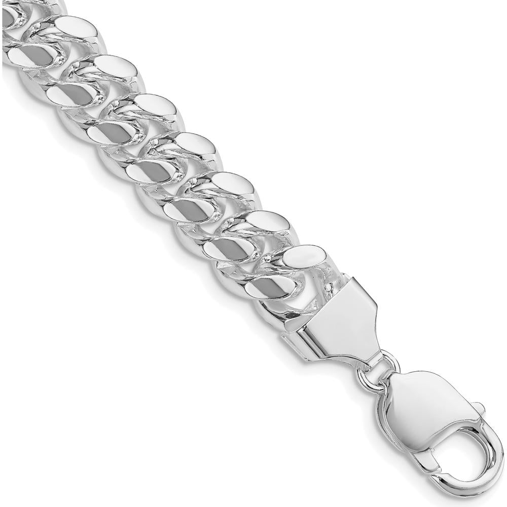Sterling Silver Rhodium-Plated 10.7mm Polished Domed Curb Chain Bracelet - 8" by Lumare Gioia