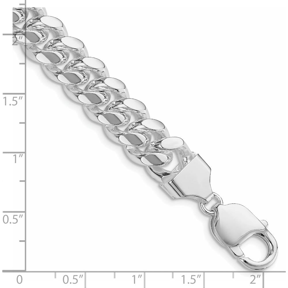 Sterling Silver Rhodium-Plated 10.7mm Polished Domed Curb Chain Bracelet - 8" by Lumare Gioia