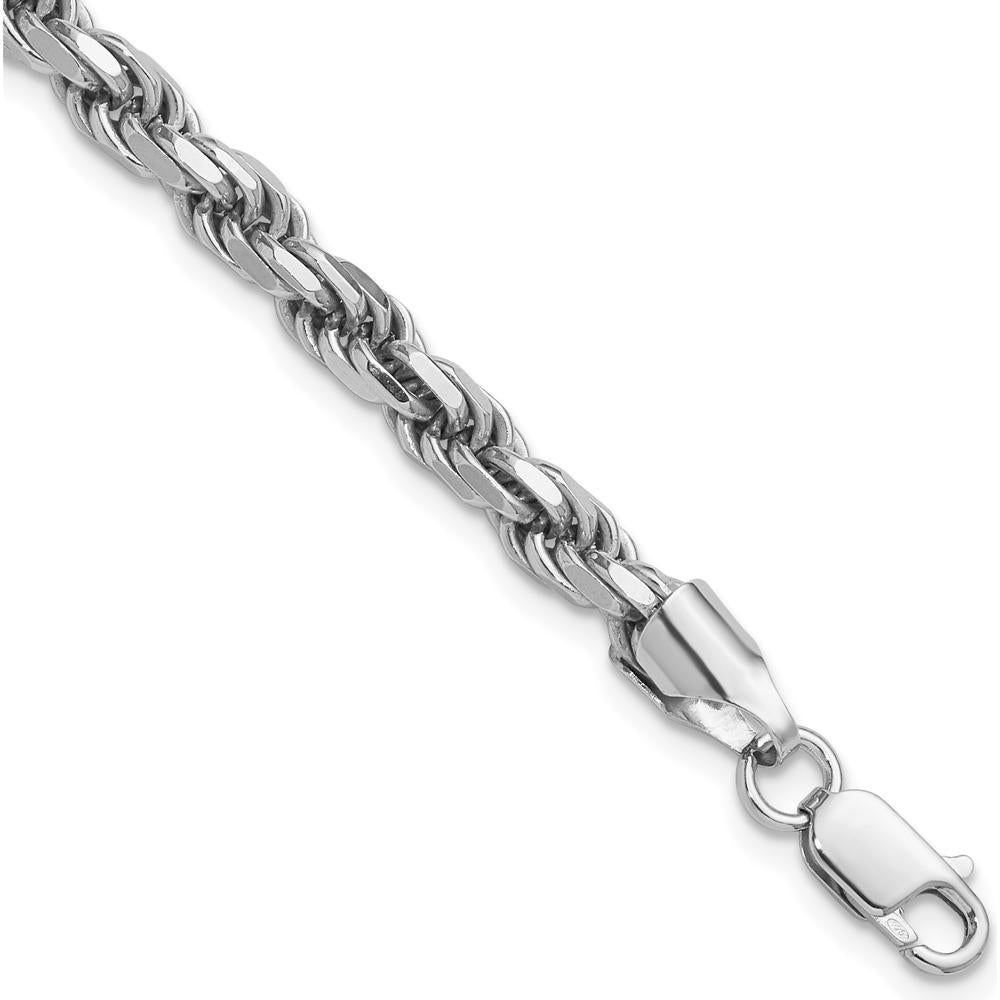Sterling Silver Rhodium-Plated 10" Diamond-Cut Rope Anklet - 5.75mm by Lumare Gioia