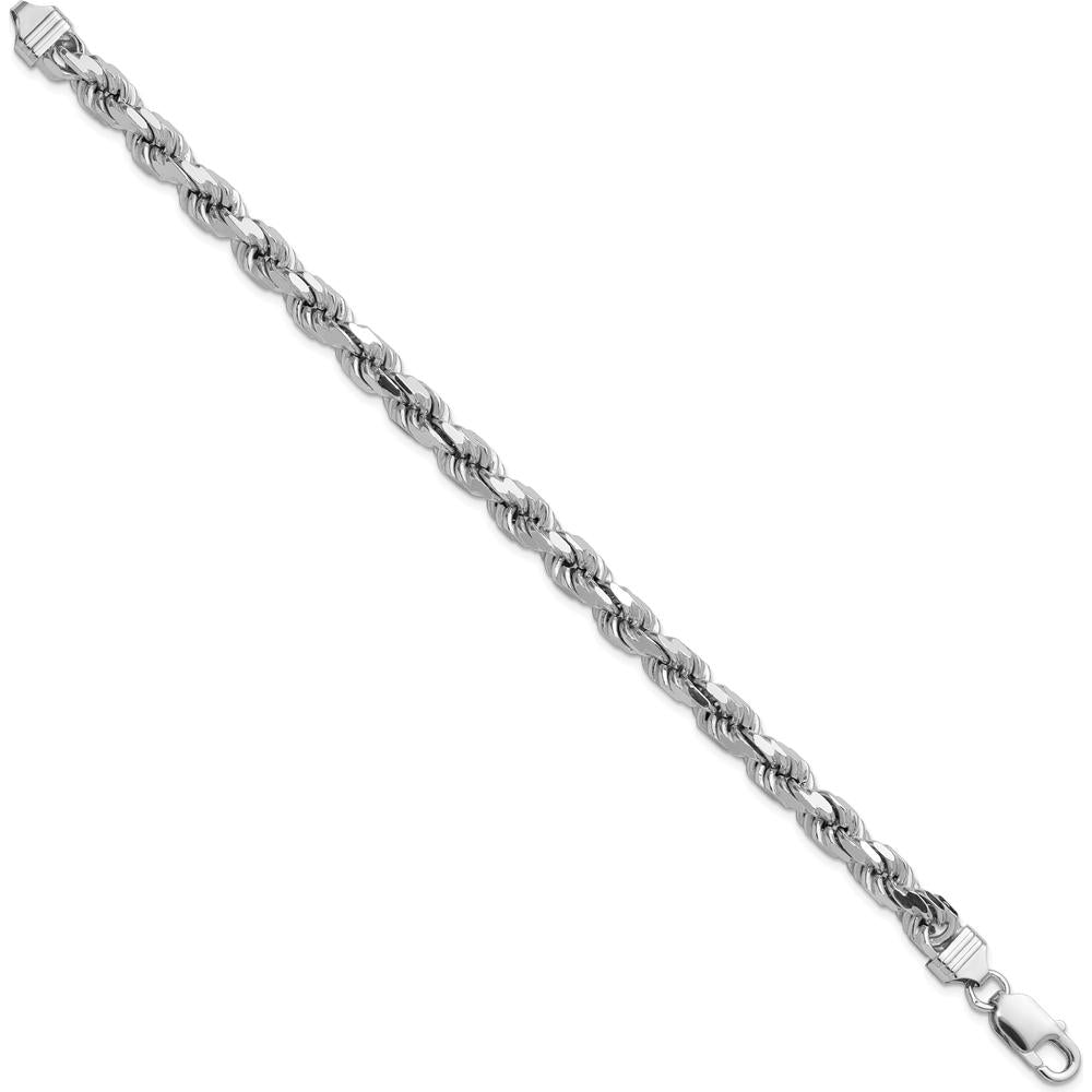 Sterling Silver Rhodium-Plated 10" Diamond-Cut Rope Anklet - 7mm Width by Lumare Gioia
