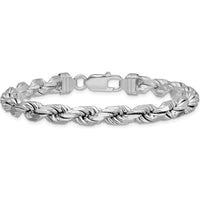 Sterling Silver Rhodium-Plated 10" Diamond-Cut Rope Anklet - 7mm Width by Lumare Gioia