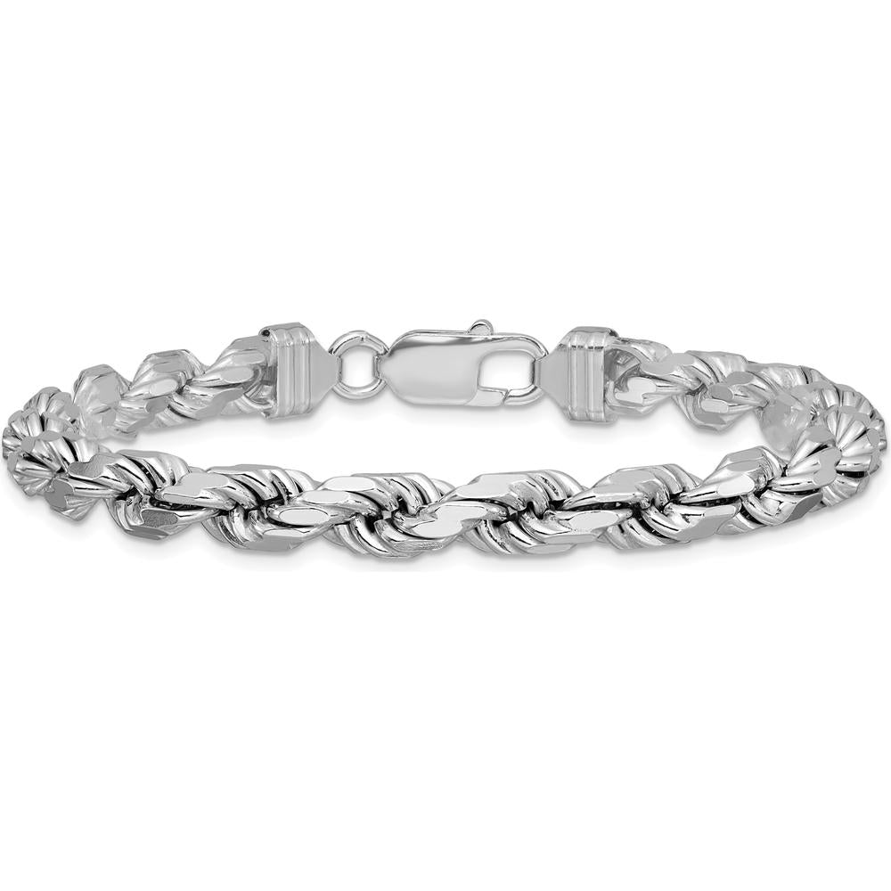 Sterling Silver Rhodium-Plated 10" Diamond-Cut Rope Anklet - 7mm Width by Lumare Gioia