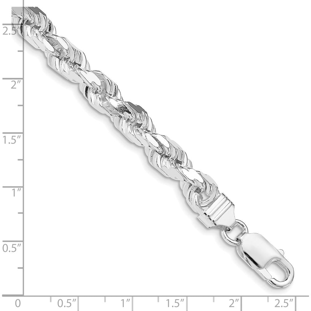 Sterling Silver Rhodium-Plated 10" Diamond-Cut Rope Anklet - 7mm Width by Lumare Gioia