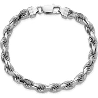 Sterling Silver Rhodium-Plated 10" Diamond-Cut Rope Anklet - 7mm Width by Lumare Gioia