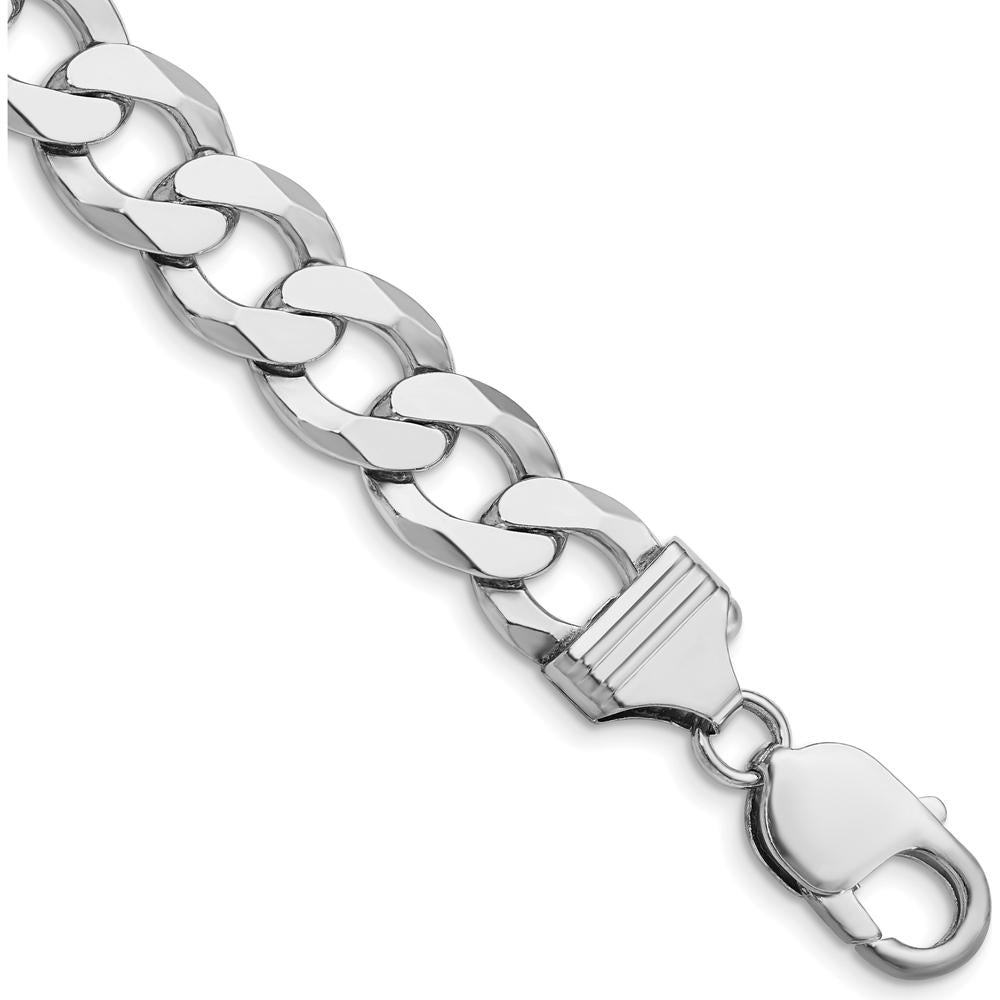 Sterling Silver Rhodium-Plated 11.75mm Flat Curb Chain Anklet - 9 Inch by Lumare Gioia