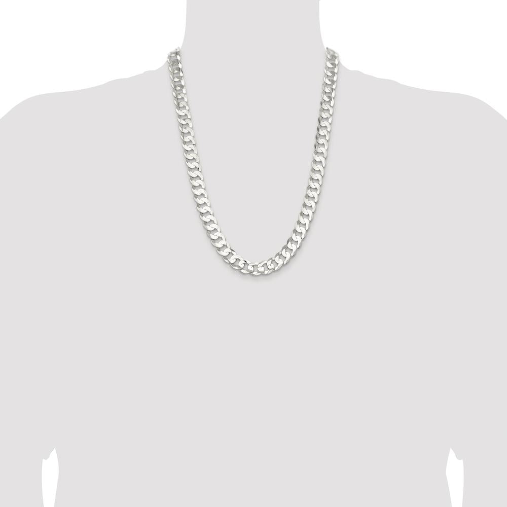Sterling Silver Rhodium-Plated 11.9mm Concave Beveled Curb Chain - 24" Length by Lumare Gioia